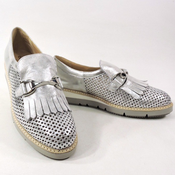 DONNA SOFT 🇮🇹WOMEN'S SILVER SOFT LEATHER COMFORT SUMMER LOAFERS - Picture 1 of 8